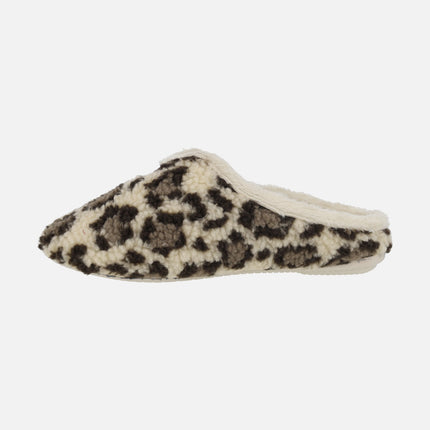 Zapatillas de casa para mujer en print leopardo beige y marrón