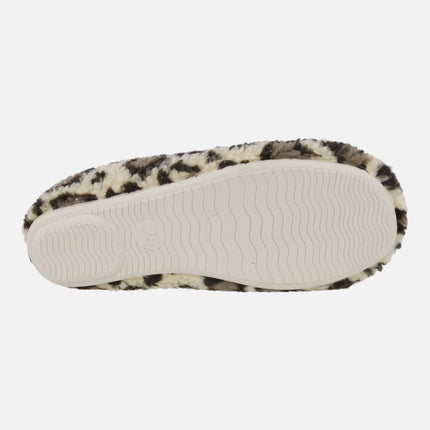Zapatillas de casa para mujer en print leopardo beige y marrón
