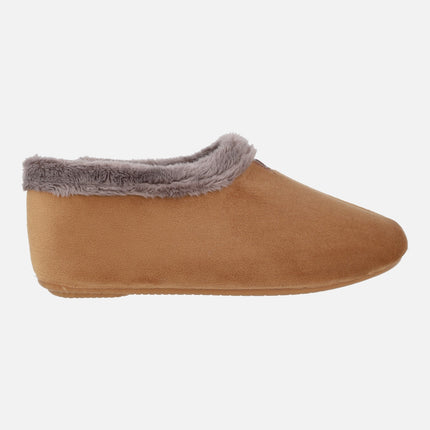 Zapatillas de casa cerradas para mujer en afelpado camel