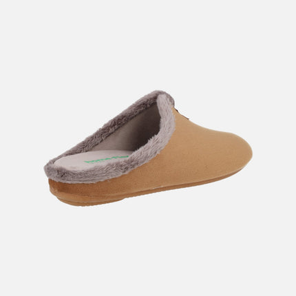 Zapatillas de casa descalzas para mujer en afelpado camel
