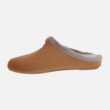 Zapatillas de casa descalzas para mujer en afelpado camel