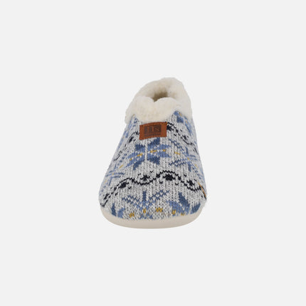 Zapatillas de casa cerradas para mujer en lana estampada con forro borreguillo