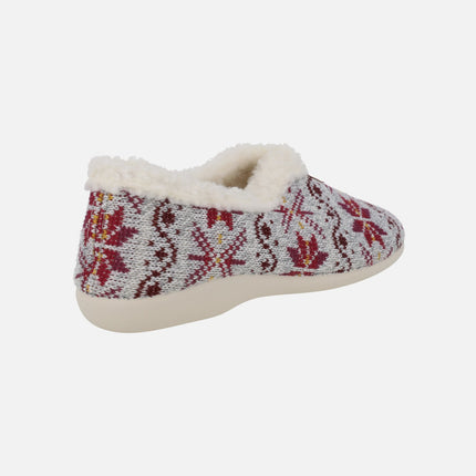 Zapatillas de casa cerradas para mujer en lana estampada con forro borreguillo