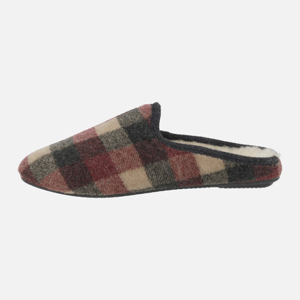 Zapatillas de casa descalzas para hombre en tejido a cuadros