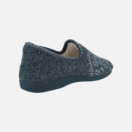 Zapatillas de casa cerradas para hombre en lana azul marino