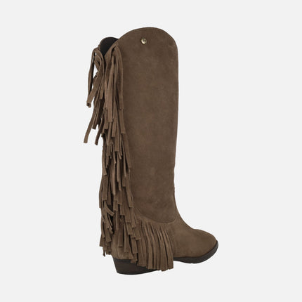 Suede leather boots with fringes detail