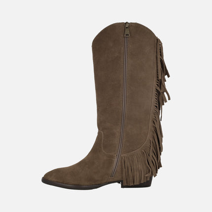 Suede leather boots with fringes detail