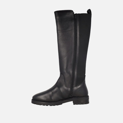 Botas altas de piel con parte trasera en tejido elástico