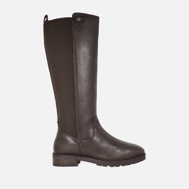 Botas altas de piel con parte trasera en tejido elástico