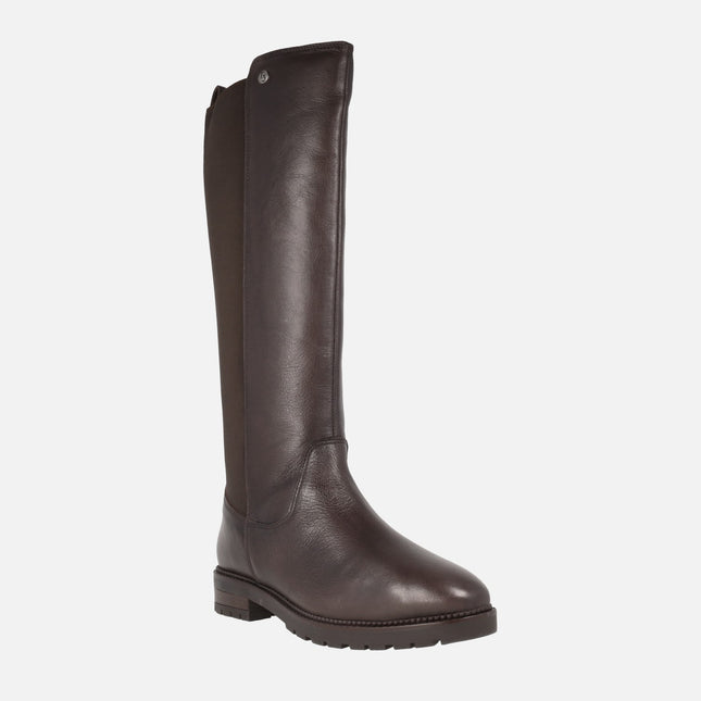 Botas altas de piel con parte trasera en tejido elástico