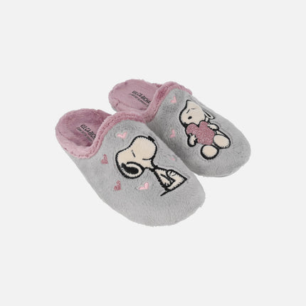 Zapatillas de casa Snoopy corazones en gris y rosa