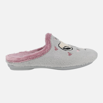 Zapatillas de casa Snoopy corazones en gris y rosa
