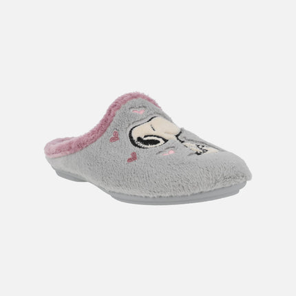 Zapatillas de casa Snoopy corazones en gris y rosa