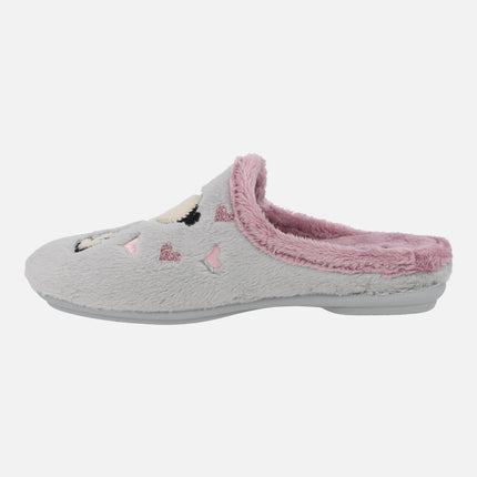 Zapatillas de casa Snoopy corazones en gris y rosa