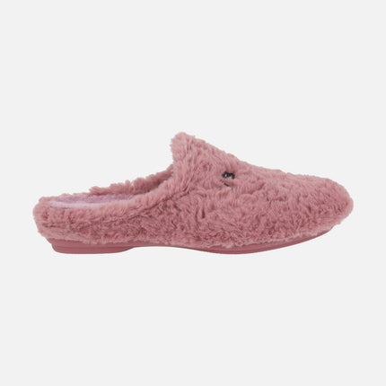Zapatillas de casa para mujer en pelo rosa abiertas de talón