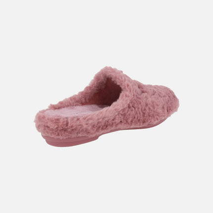 Zapatillas de casa para mujer en pelo rosa abiertas de talón