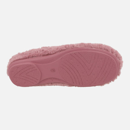 Zapatillas de casa para mujer en pelo rosa abiertas de talón