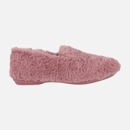 Zapatillas de casa cerradas en pelo rosa para mujer