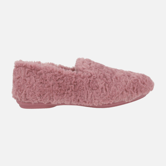 Zapatillas de casa cerradas en pelo rosa para mujer