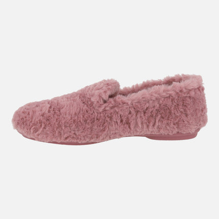 Zapatillas de casa cerradas en pelo rosa para mujer