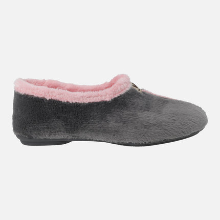 Zapatillas de casa cerradas para mujer en combinado gris y rosa