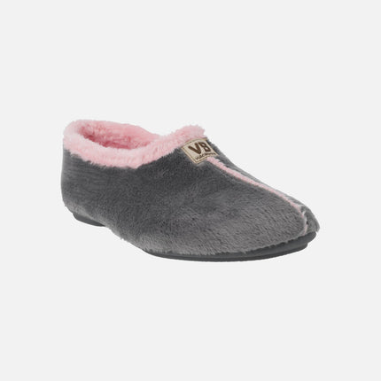 Zapatillas de casa cerradas para mujer en combinado gris y rosa