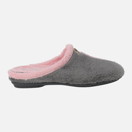 Zapatillas de casa descalzas para mujer en combinado gris y rosa