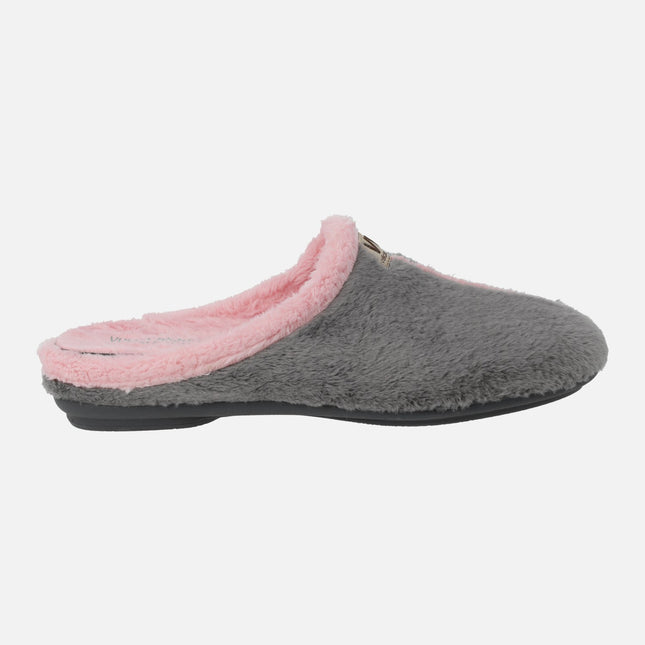 Zapatillas de casa descalzas para mujer en combinado gris y rosa