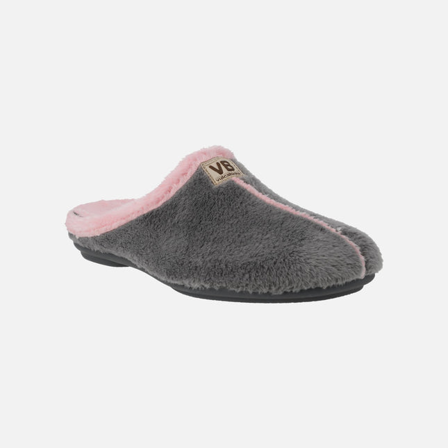 Zapatillas de casa descalzas para mujer en combinado gris y rosa