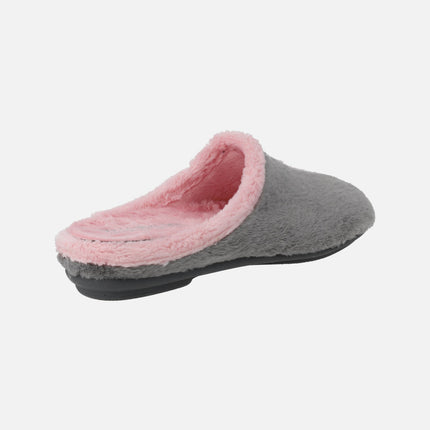 Zapatillas de casa descalzas para mujer en combinado gris y rosa