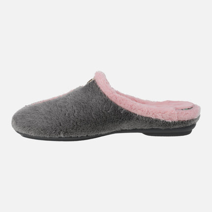 Zapatillas de casa descalzas para mujer en combinado gris y rosa