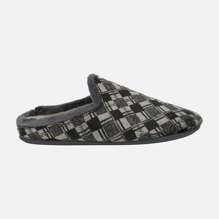 Zapatillas de casa descalzas para hombre en combinado a cuadros gris y negro