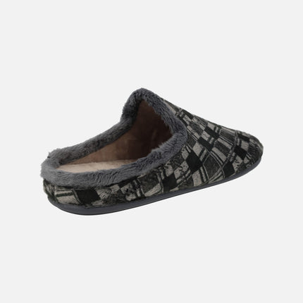 Zapatillas de casa descalzas para hombre en combinado a cuadros gris y negro