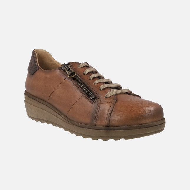 Zapatos deportivos de piel con cordones y cremallera