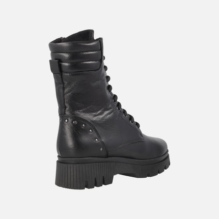 Black leather ankle boots with high leg and padded neck