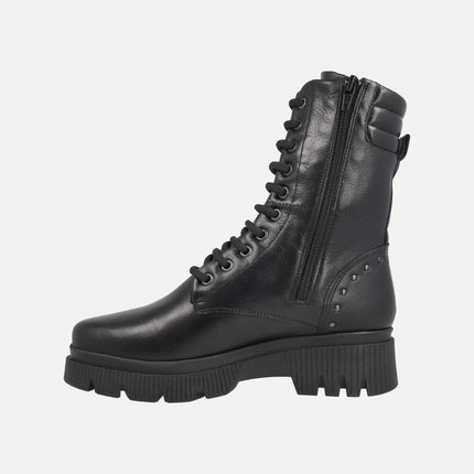 Black leather ankle boots with high leg and padded neck