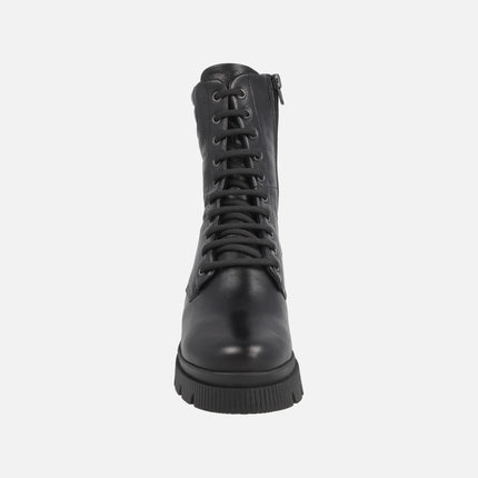 Black leather ankle boots with high leg and padded neck