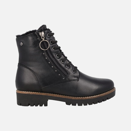 Botines de piel de cordones y cremallera con forro de pelo