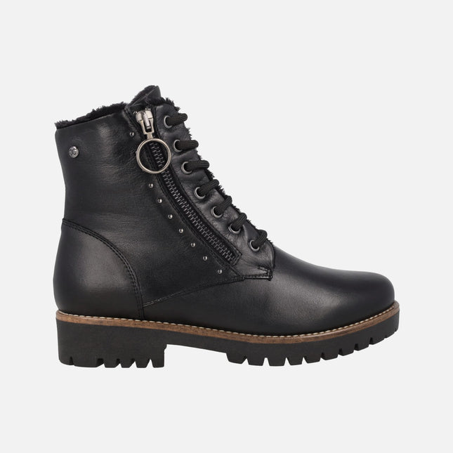 Botines de piel de cordones y cremallera con forro de pelo