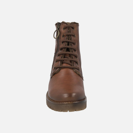 Botines de piel de cordones y cremallera con forro de pelo