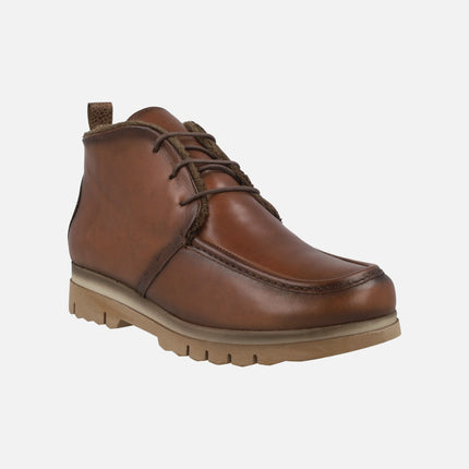 Brown leather ankle boots with furry lining