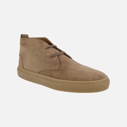 Botines de cordones para hombre en serraje camel BUG
