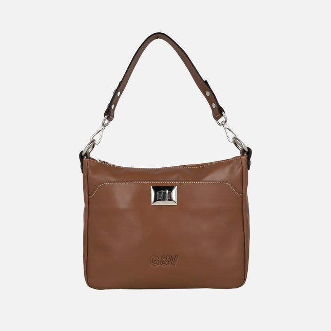 Bolsos de piel para hombro con bandolera y adorno de broche