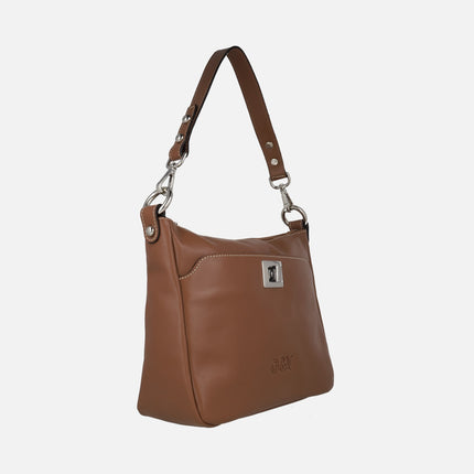 Bolsos de piel para hombro con bandolera y adorno de broche