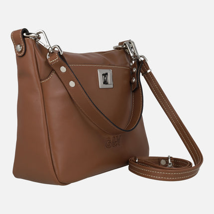 Bolsos de piel para hombro con bandolera y adorno de broche