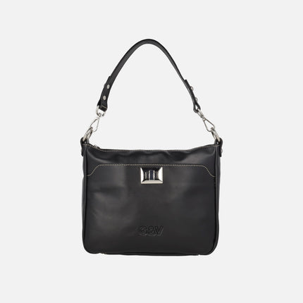 Bolsos de piel para hombro con bandolera y adorno de broche