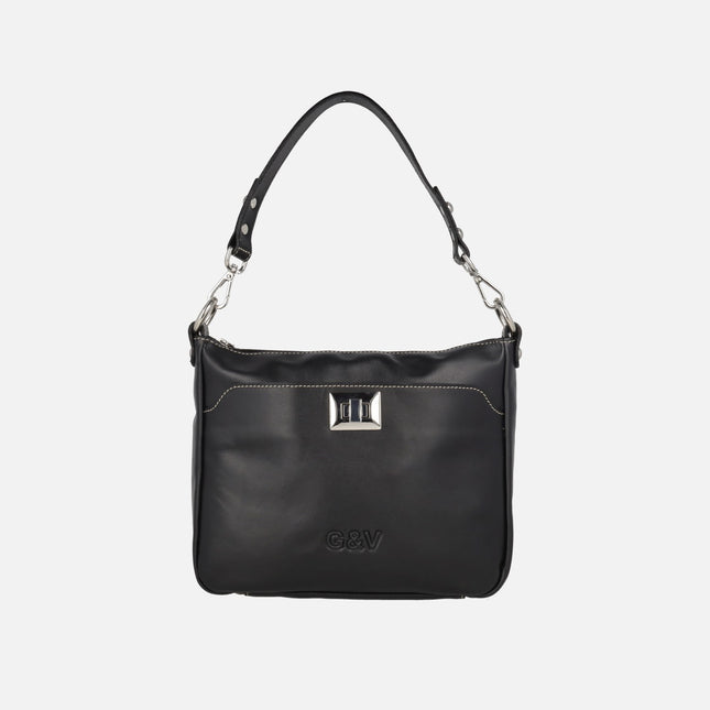 Bolsos de piel para hombro con bandolera y adorno de broche