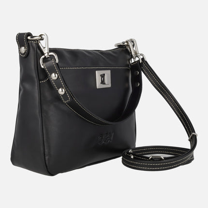 Bolsos de piel para hombro con bandolera y adorno de broche