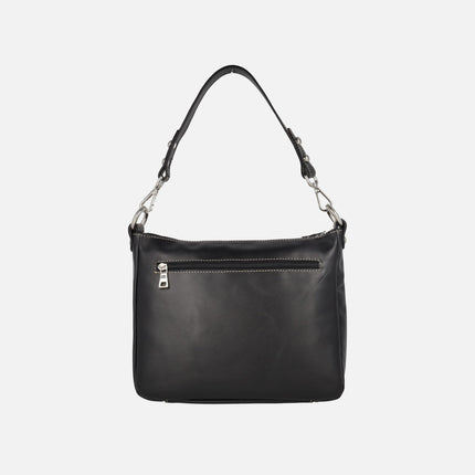 Bolsos de piel para hombro con bandolera y adorno de broche