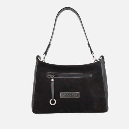 Bolsos de piel y serraje con asa para hombro y bandolera